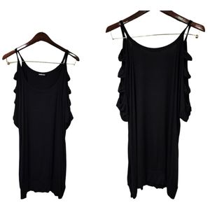 Heimish USA Black Slotted Cold Should Long Tunic Black Top Size Large